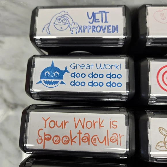 Set of 15 Teacher Rubber Message Homework Stamps Self-Inking School Education - Picture 3 of 16